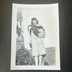 Vintage 1940s Black and White Photograph of Woman in Coat
